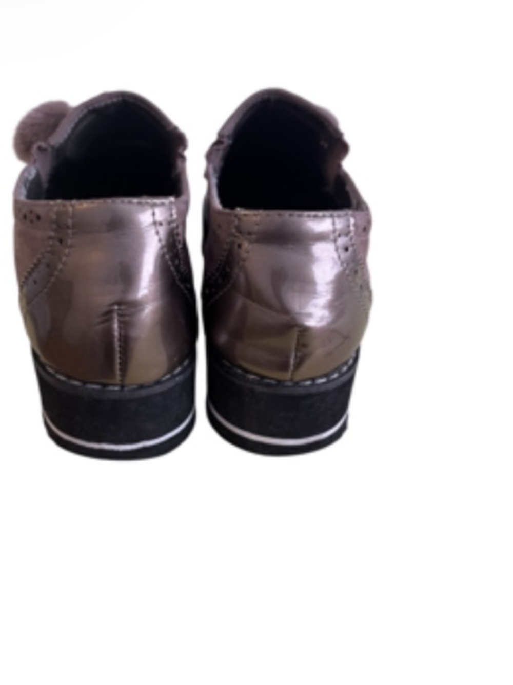 3 for $15😍 Mellisa metallic grey loafers with suede fringe and furry tassels. - Picture 5 of 10